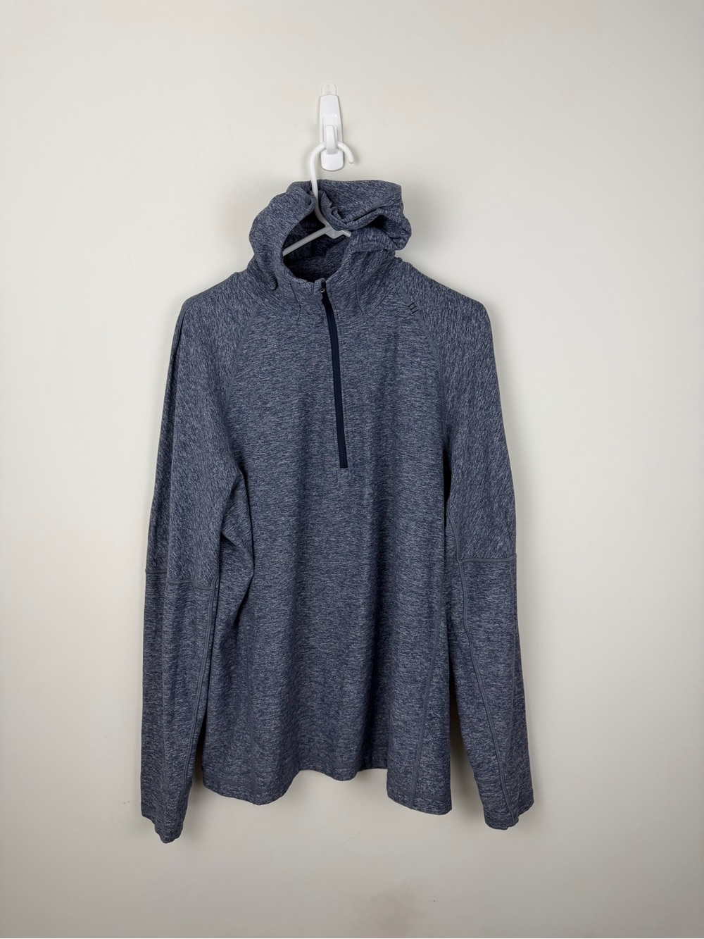 lululemon athletica Men's Heathered Dark Blue Half-Zip Hoodie
